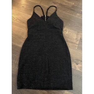 Planet Gold Black Party Dress Sleeveless Mini Sparkle Lined‎ Lace Back Large